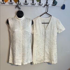 Vintage Romper and Coat Set in white Brocade 1960's